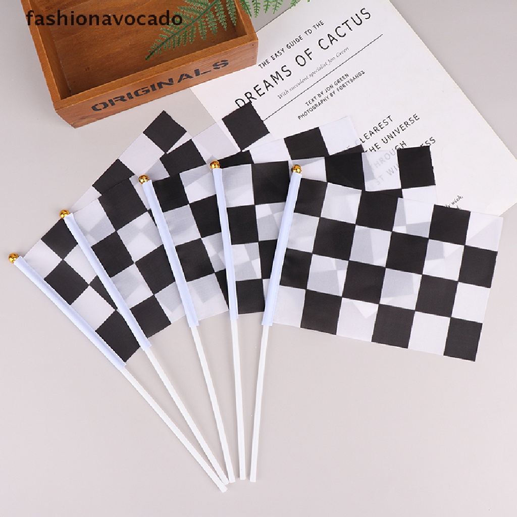 FHPH 10Pcs Black And White Square Hand Flag Racer Waving Flag Racing