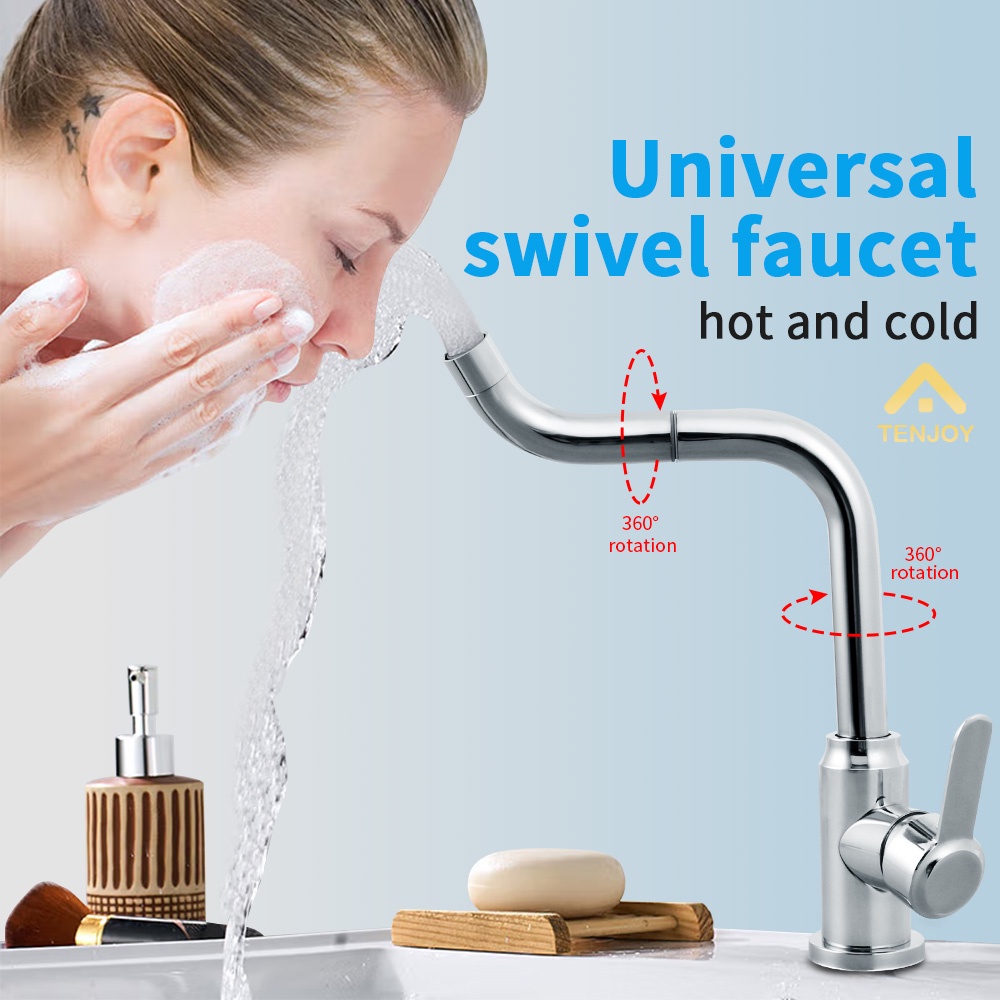 TENJOY 304 Stainless Steel Kitchen Sink Faucet Hot and Cold 360°Rotate