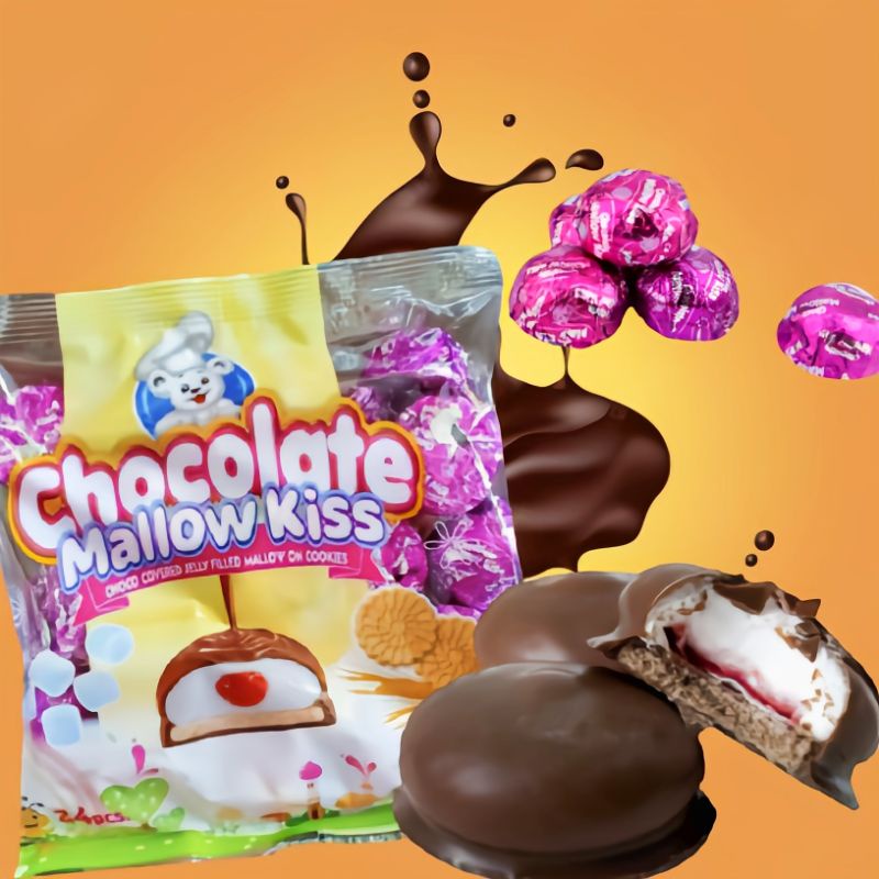 Chocolate Mallowkiss 24pcs, Chocolate Marshmallow, Wiggles Chewy Candy