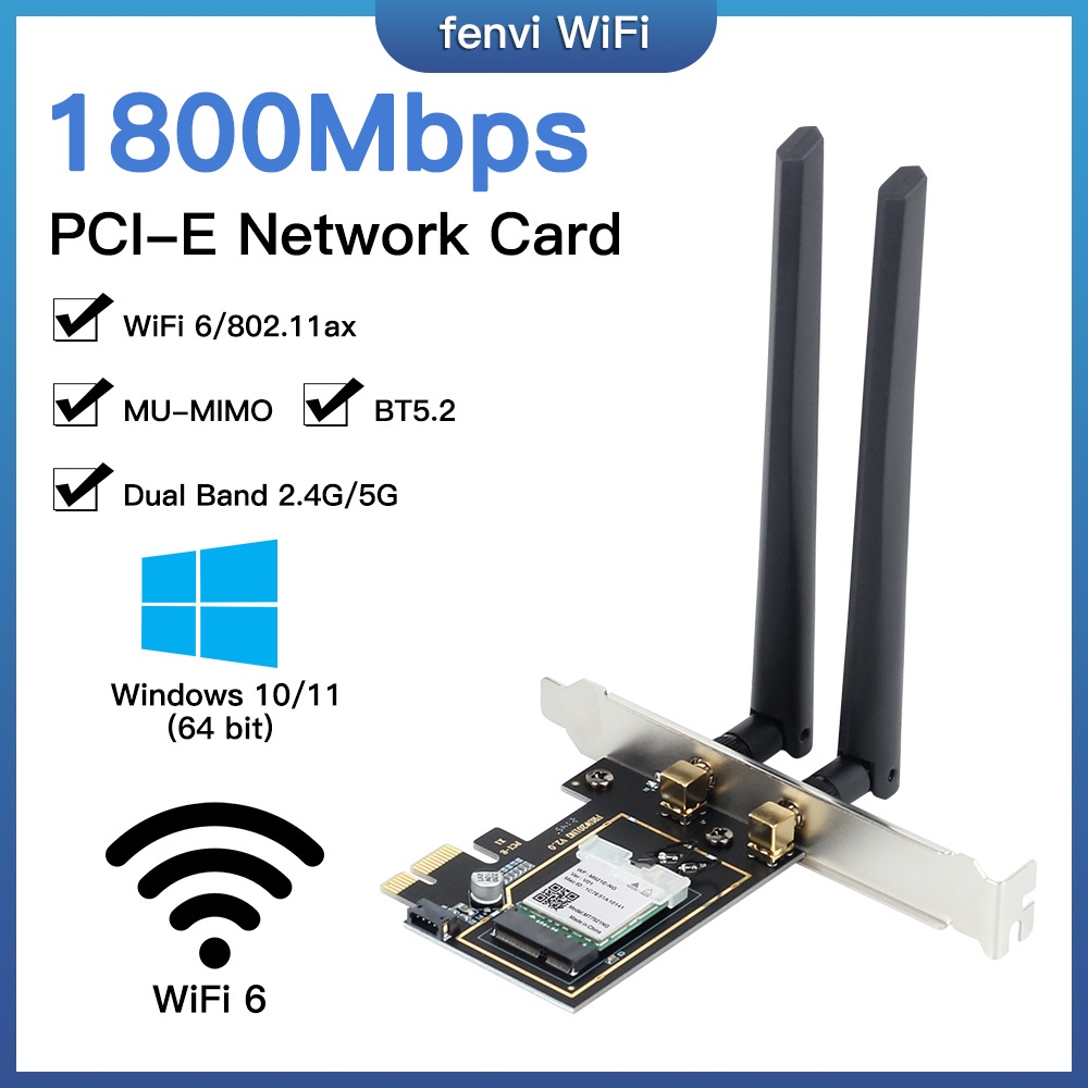 1800Mbps Wifi 6 PCIe Express Wireless Adapter Bluetooth 5.2 Dual Band