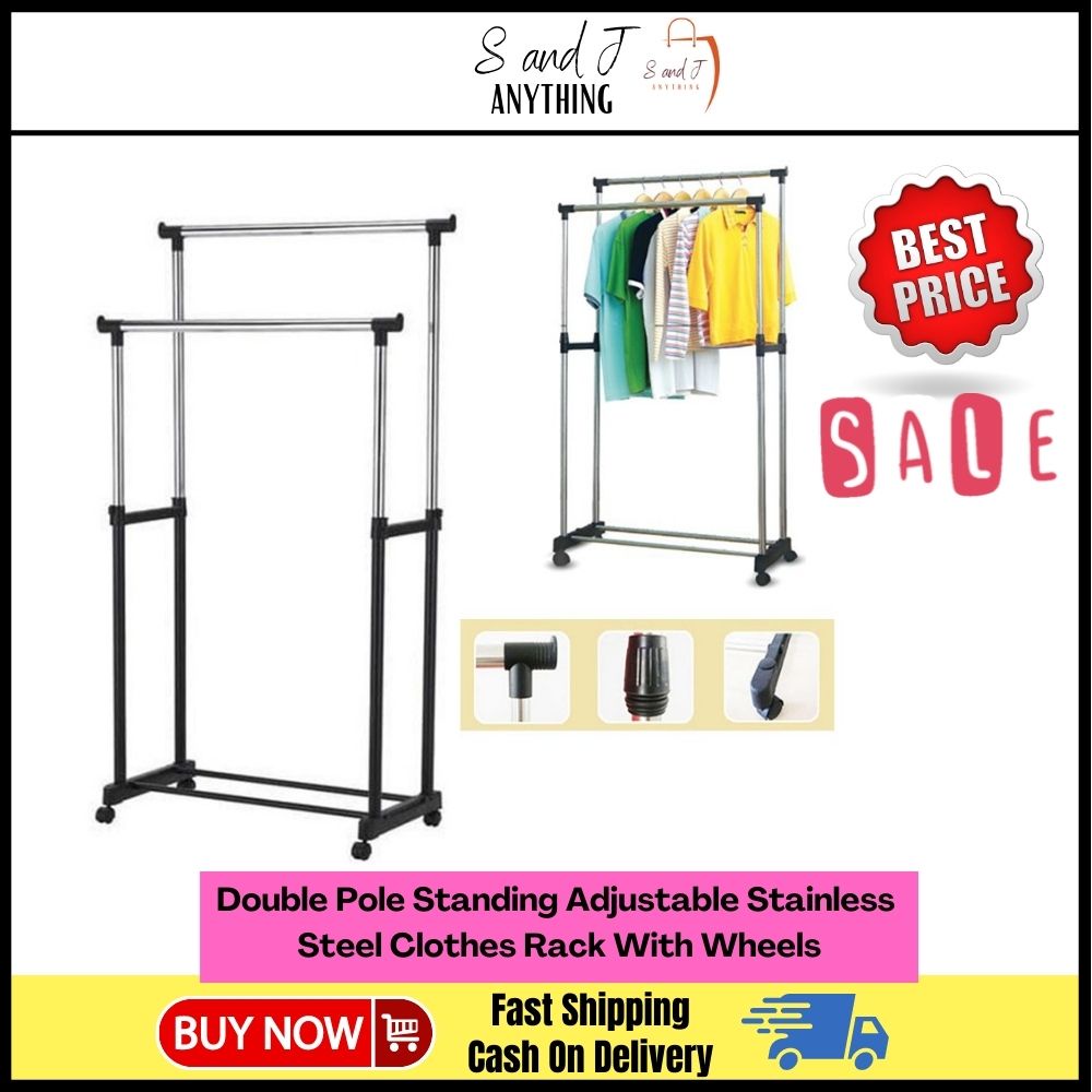 S and J ANYTHING Double Pole Standing Adjustable Stainless Steel