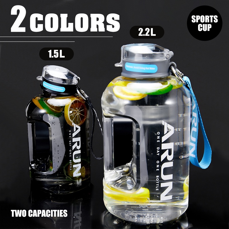 2.2L BPAFree Sports Water Bottle with Motivational Time Marker Leak