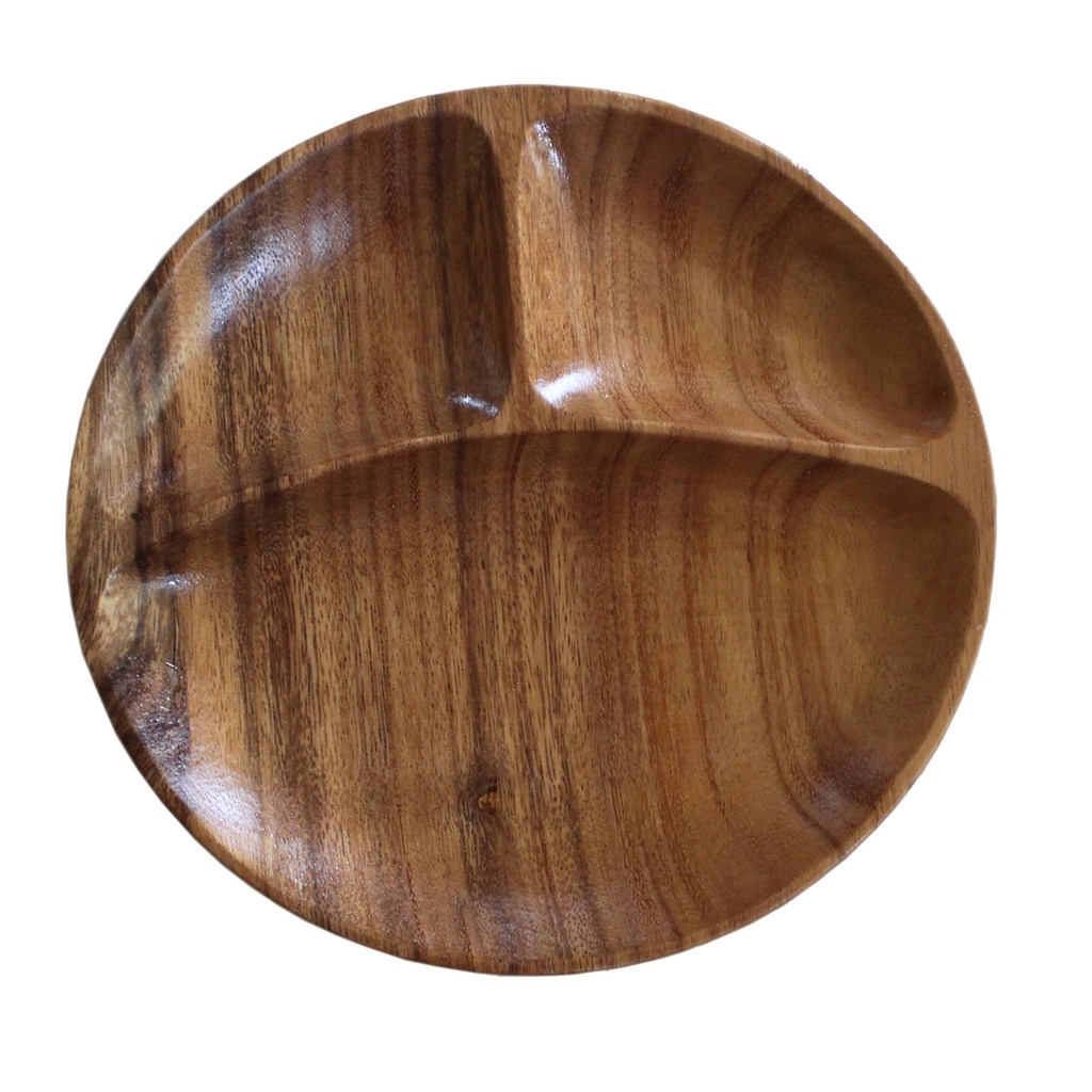 2 pcs / 4 pcs Round Wooden Plate with 3 Compartment 1x10x10 Inches