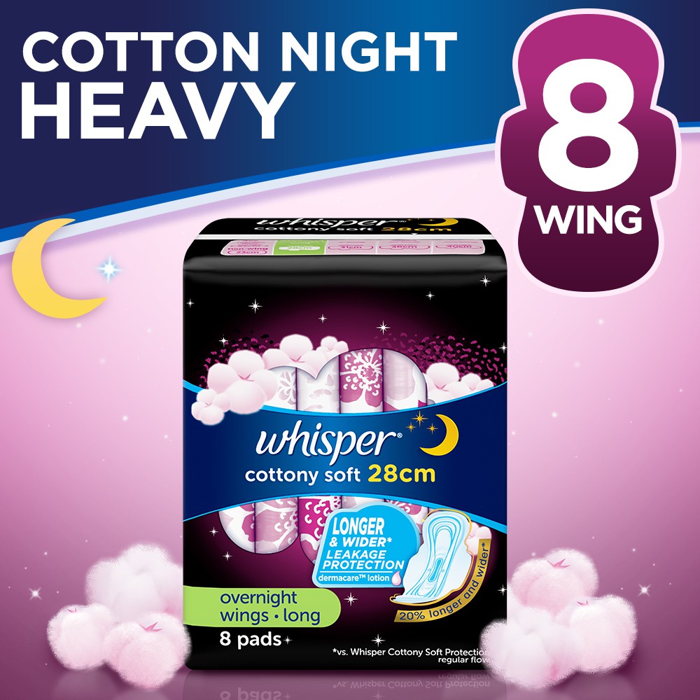 Whisper Cottony Clean Overnight Long Wing 8s Sanitary Napkin Shopee