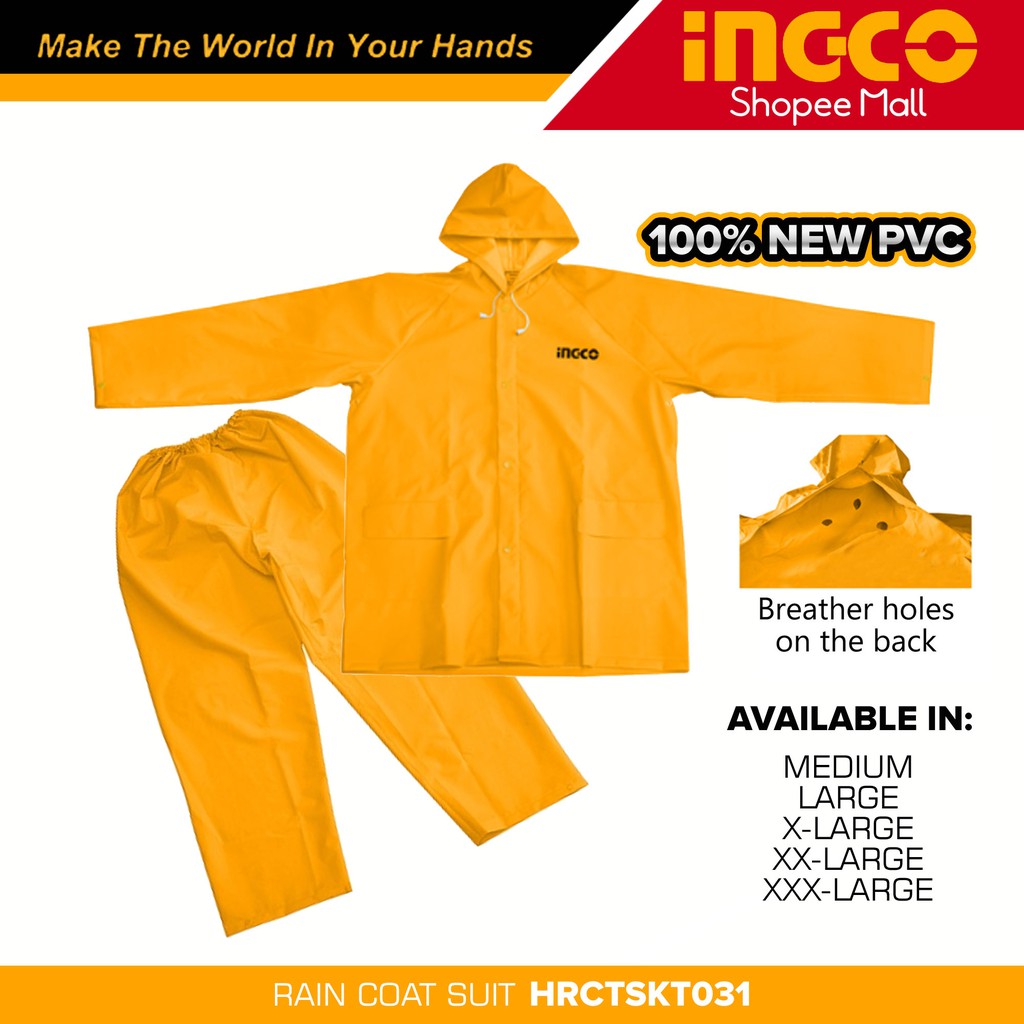 Ingco HRCTSKT031 Rain Coat Suit Set with Zipper and 2 Pockets On The