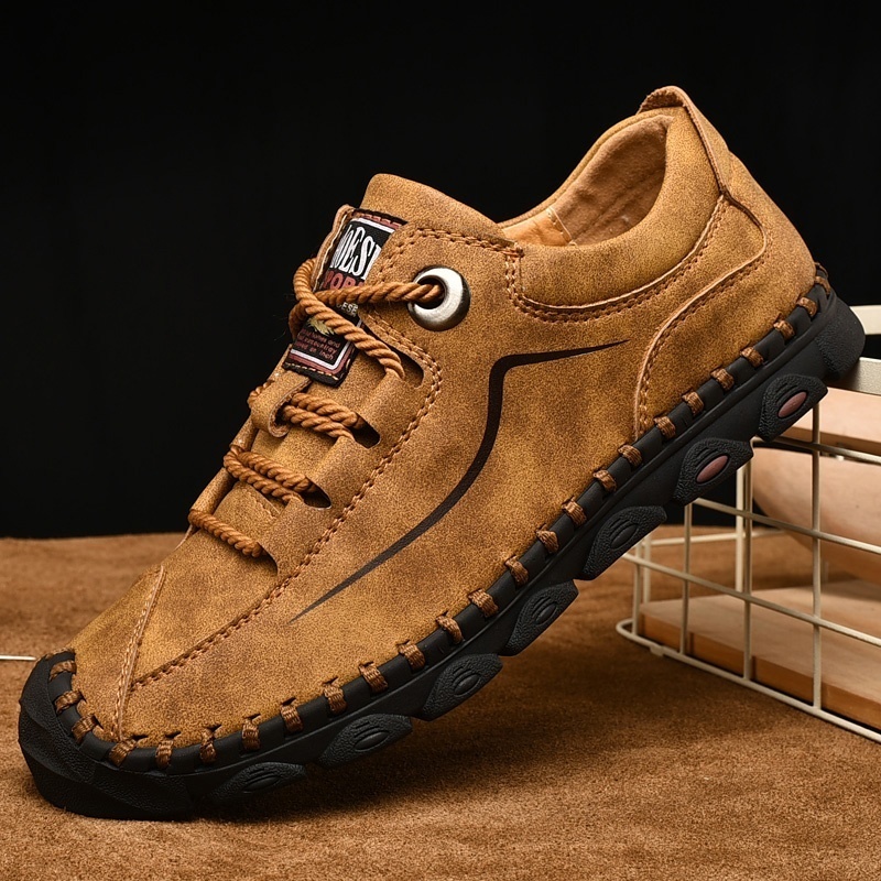 Mens Outdoor Sneakers Water Proof Hiking Shoes Leather Upper Rubber