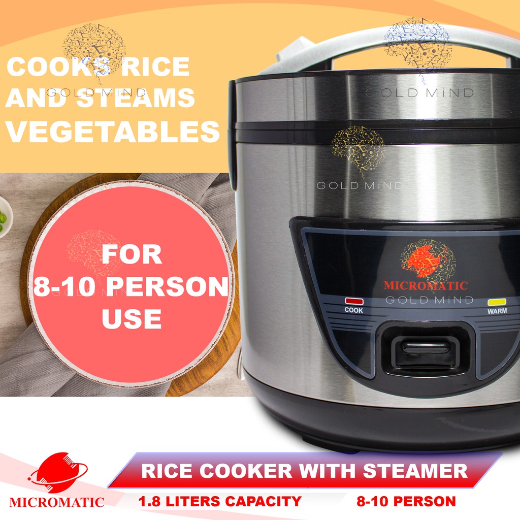 Micromatic Rice Cooker 1.8l With Steamer Jar Type Yellow Elephant