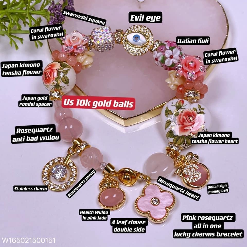 pink rosequartz all in one lucky charms bracelet Shopee Philippines