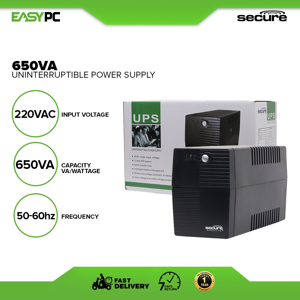 Secure 650va UPS Desktop power surge protection, overload protection