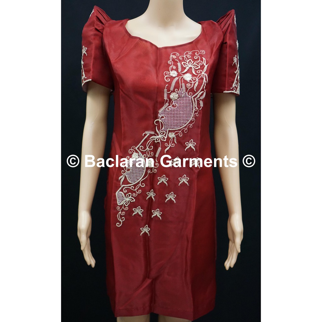 HIGH QUALITY LADIES BARONG FILIPINIANA IMELDA DRESS 7 MAROON BACLARAN GARMENTS Shopee