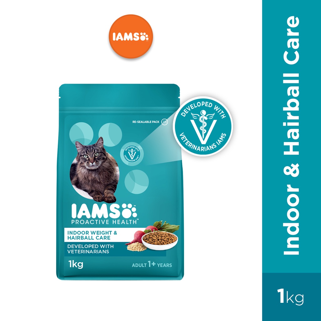 IAMS Proactive Health Premium Cat Food Dry for Indoor Weight and Hairball Care with Chicken, 1kg