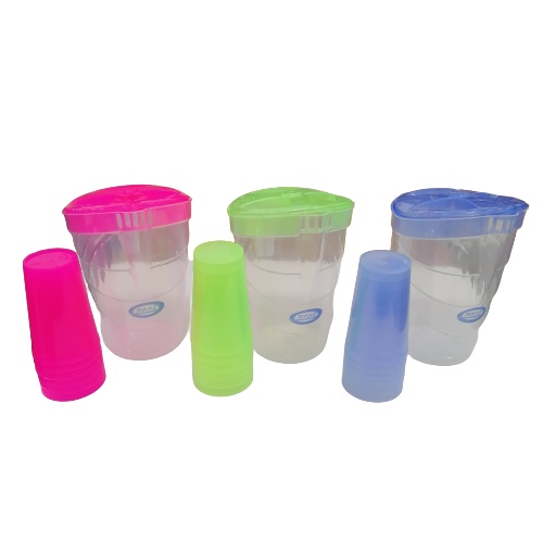 Nikko Ware Plastic Pitcher Wide Pitcher including 6 Plastic Cups With
