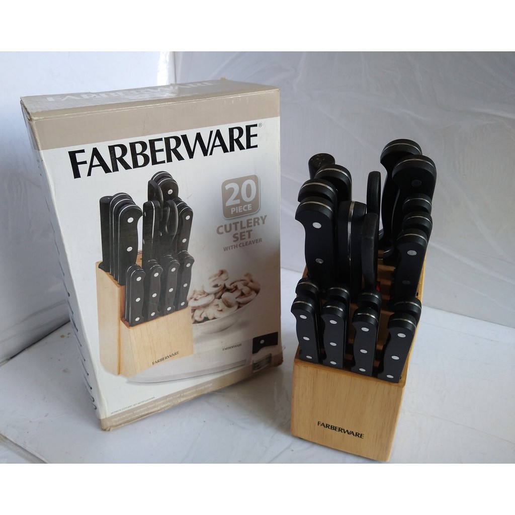 Farberware Cutlery Knife Set 20 Piece Triple Rivet with Cleaver 5155198