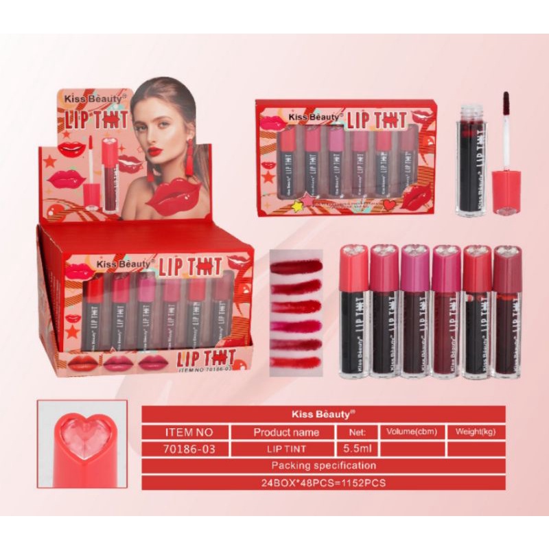Kiss Beauty Makeup Lip Tint 5.5ml * 6pcs liptint lip and cheek tink lip