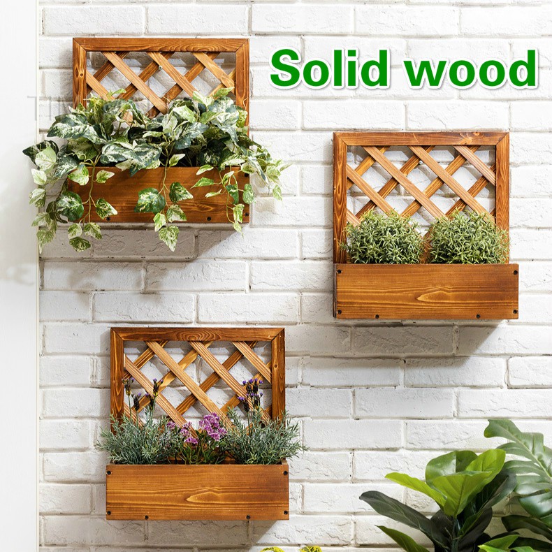 Solid Wood Wall Planter Wooden WallMounted Flower Stand Hanging