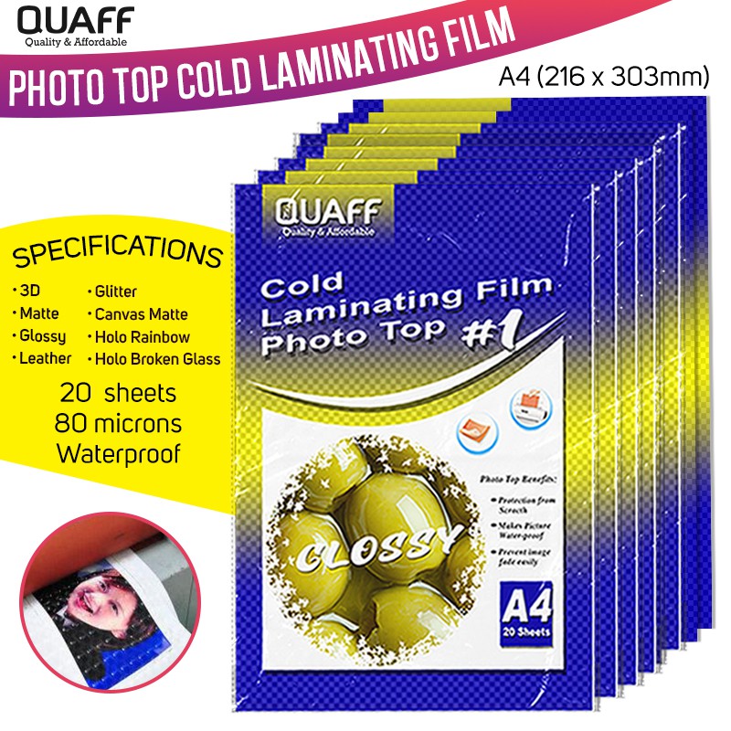 QUAFF Photo Top / Cold Laminating Film A4 Size 80micron (20sheets/pack