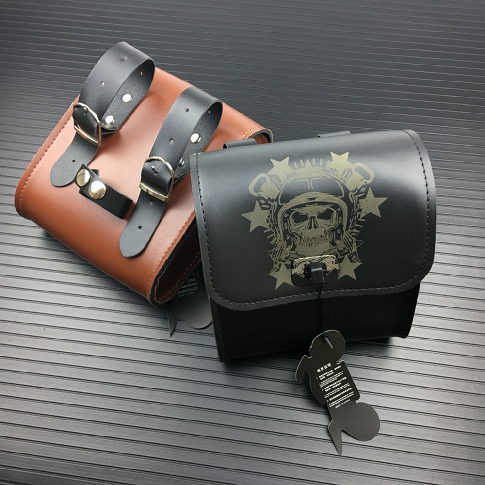 Black Brown PU Leather Motorcycle Luggage Tool Side Bag Saddlebag Tool