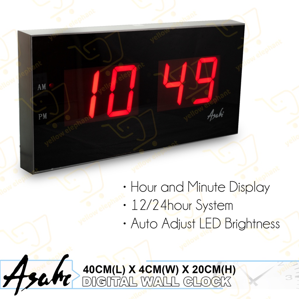 Asahi Digital Wall Clock Auto Adjust Led Brightness 40x4x20cm Shopee