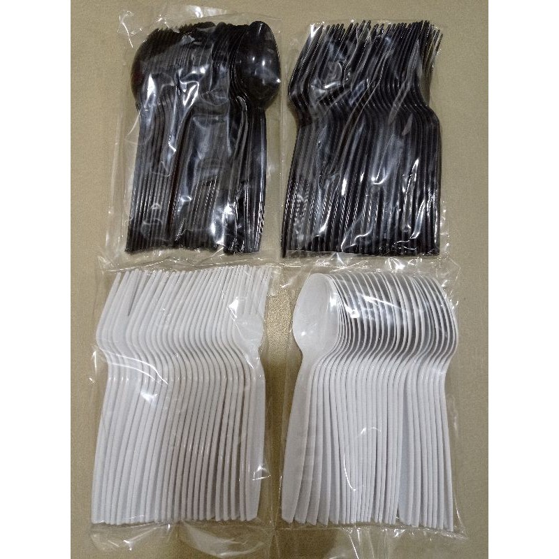 Black Disposable Spoon and Fork White Disposable Spoon and Fork 25 PCS