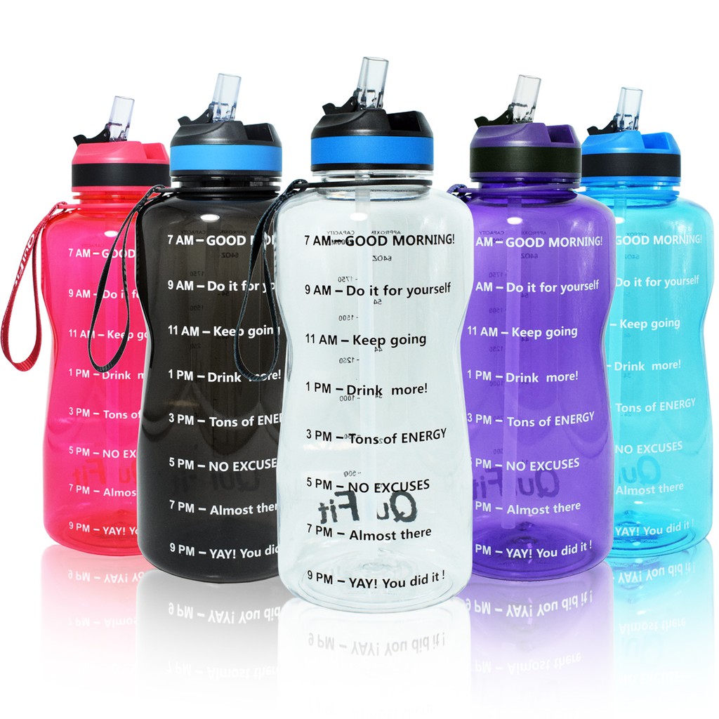 QuiFit 2L Tritan Water Bottle With Straw Time Marker BPA Free Sports