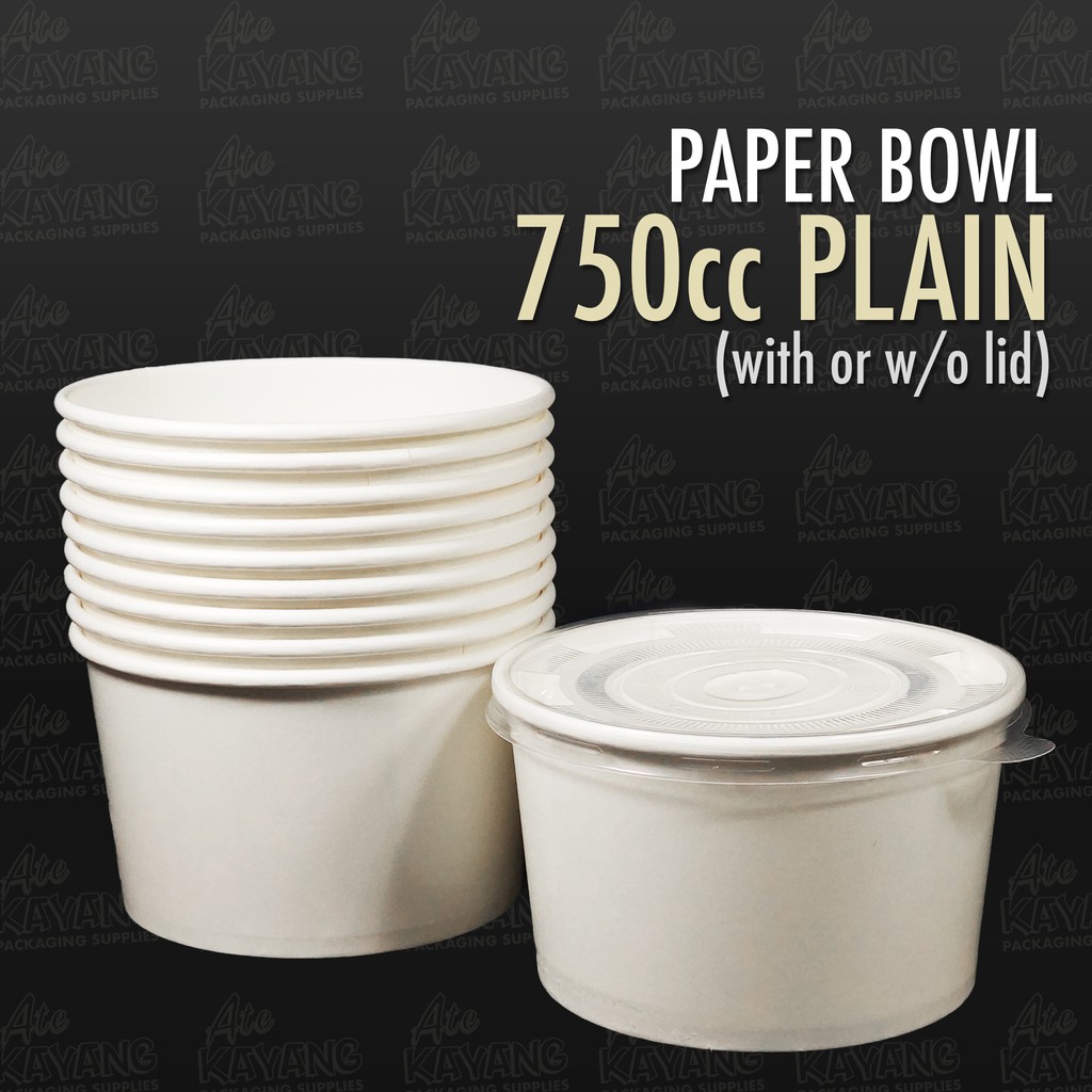 [50pcs] 750cc Plain Paper Bowl w/ or w/o Lid (SET) (for Rice meals