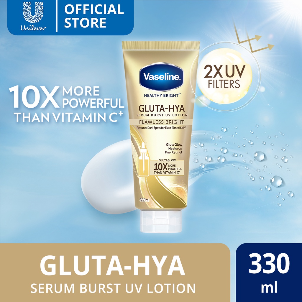 Vaseline GlutaHya Serum Burst UV Lotion Flawless Bright 330ml Shopee