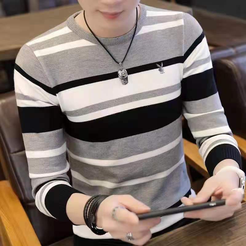TriColor Stripe Ribbed Thick Long Sleeve Korean Style for Men I