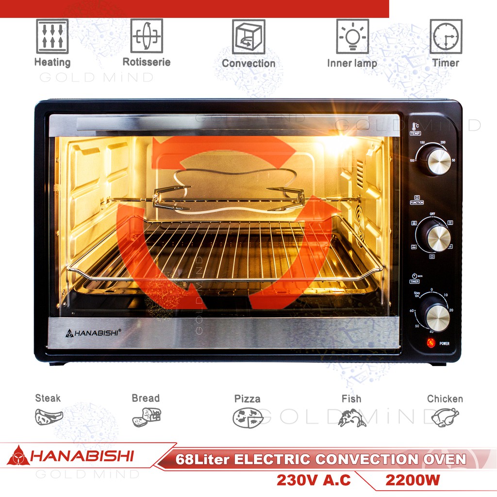 Hanabishi 68L Electric Convection Oven w/ Rotisserie 2200W Shopee