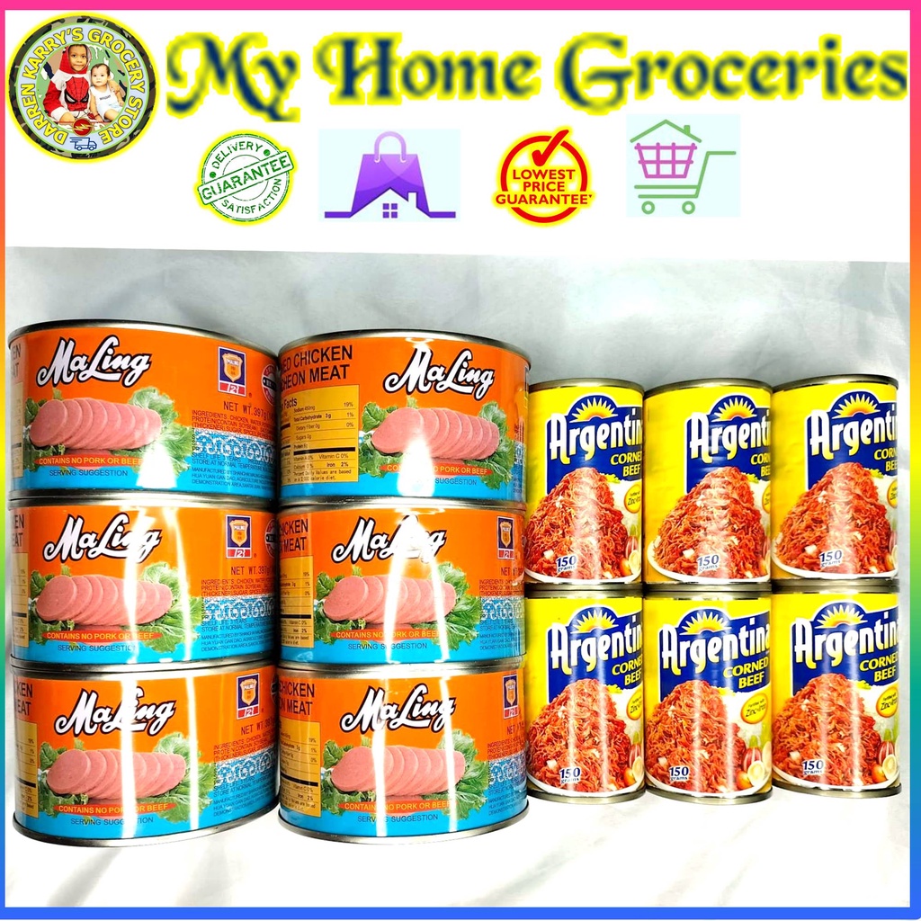 MaLing Canned Chicken Luncheon Meat 397gm x 6pcs and Argentina Corned