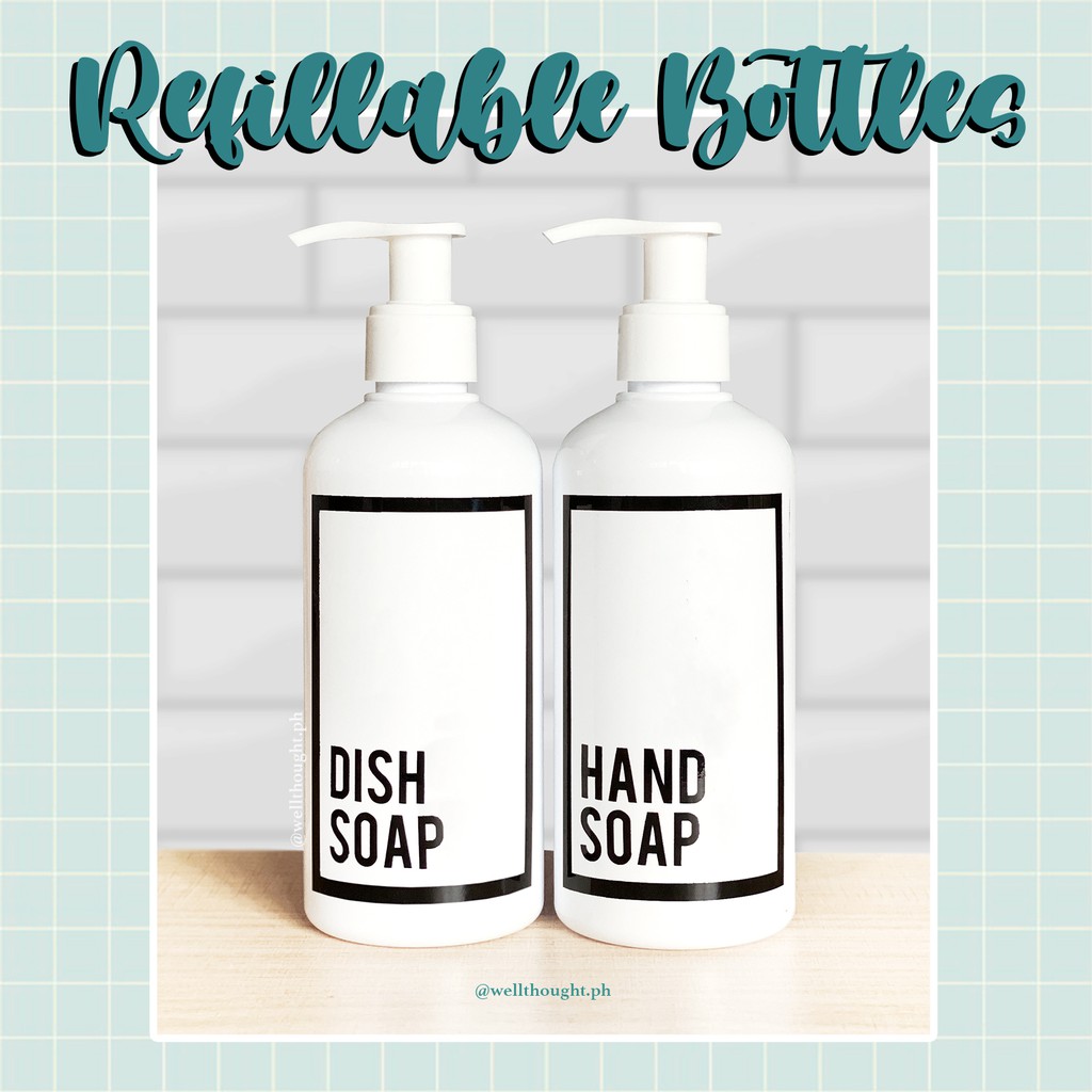 Hand Soap/ Dish Soap White Plastic Pump Bottle 300ml with Vinyl Decal