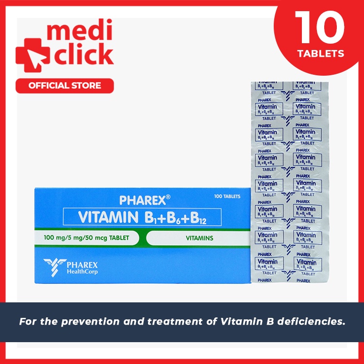 Pharex Vitamin B complex (Vit B1+B6+B12) 10 Tablets Shopee Philippines