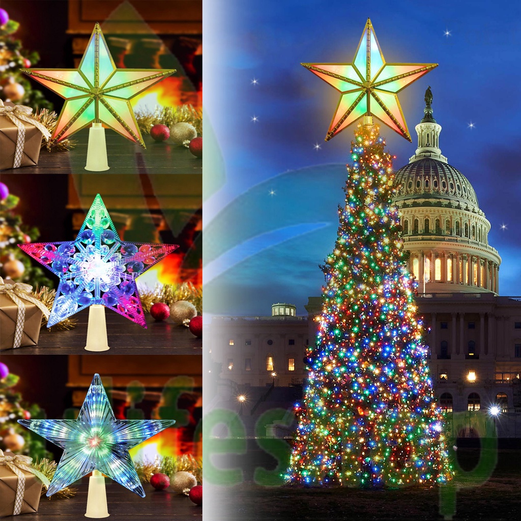 Christmas tree top star lights glitter fivepointed star tree top star