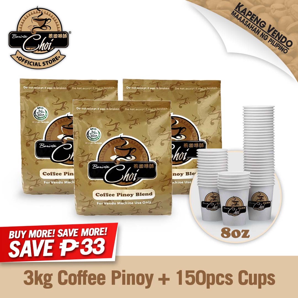 Barista Choi Vending Machine Supplies 3kg Coffee Pinoy Blend and 150pcs