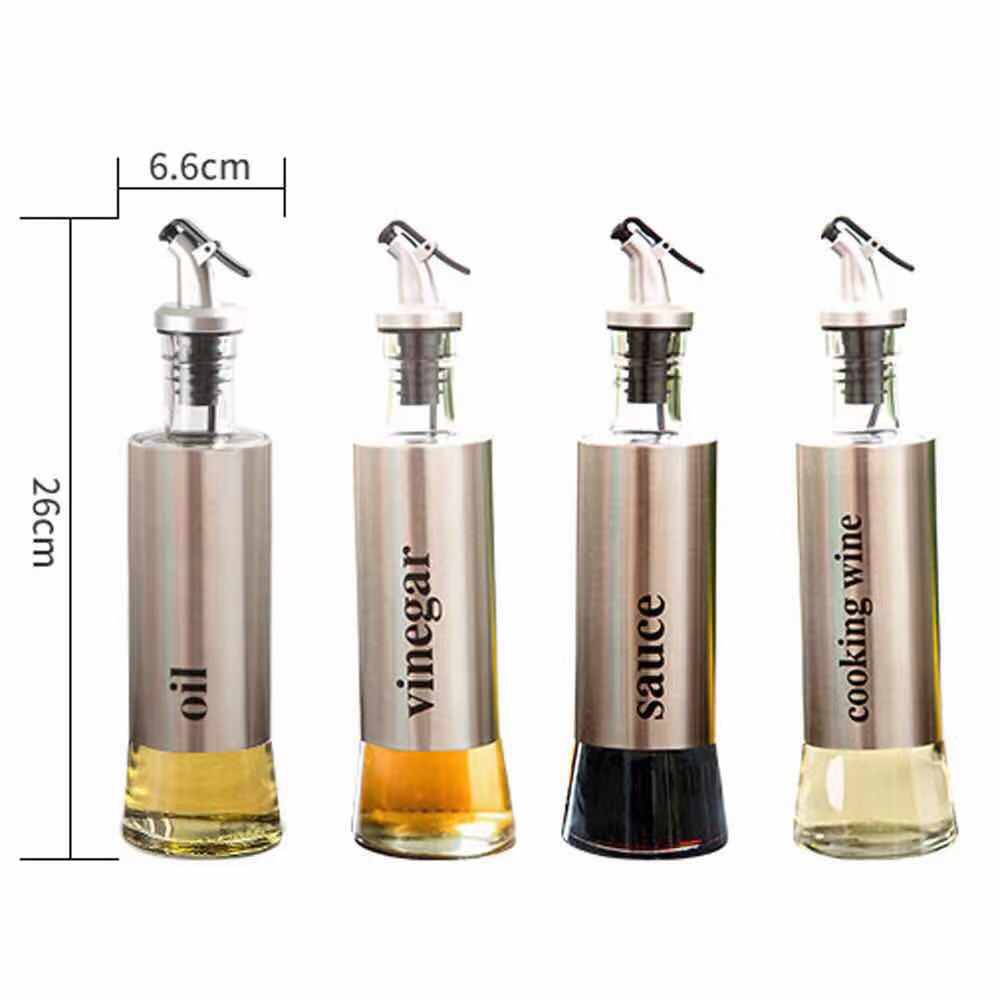 300ML Bottle Clear Glass Sauce Oil Dispenser Stainless Steel Jar Olive