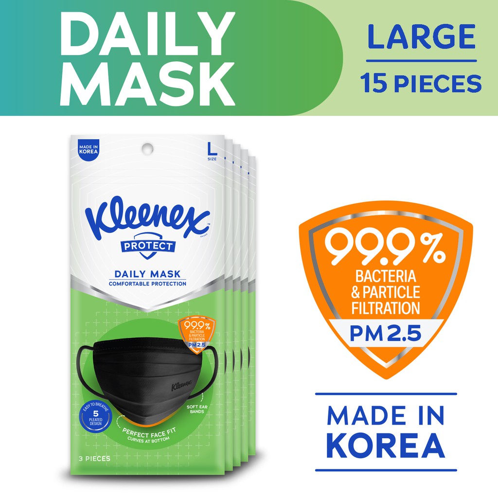 Kleenex Protect Daily Face Mask (Large) x 5 packs (15 masks) Shopee