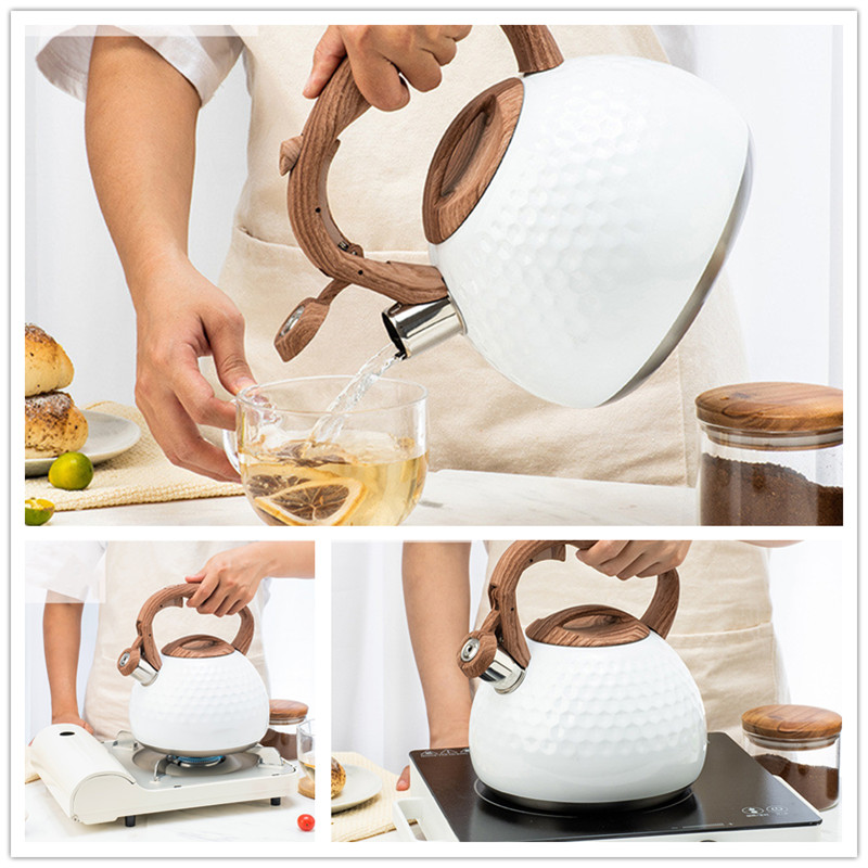 White Concave Whistle Kettle 2.8L Kitchen Sound Kettles Jug Gas