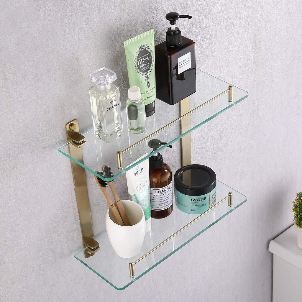 Bathroom Shelf 2 Tier Tempered Glass Shower Shelf Storage Organizer