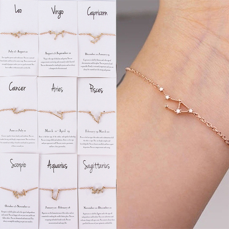 Wishspace alloy inlaid diamond 12 constellations Zodiac bracelet