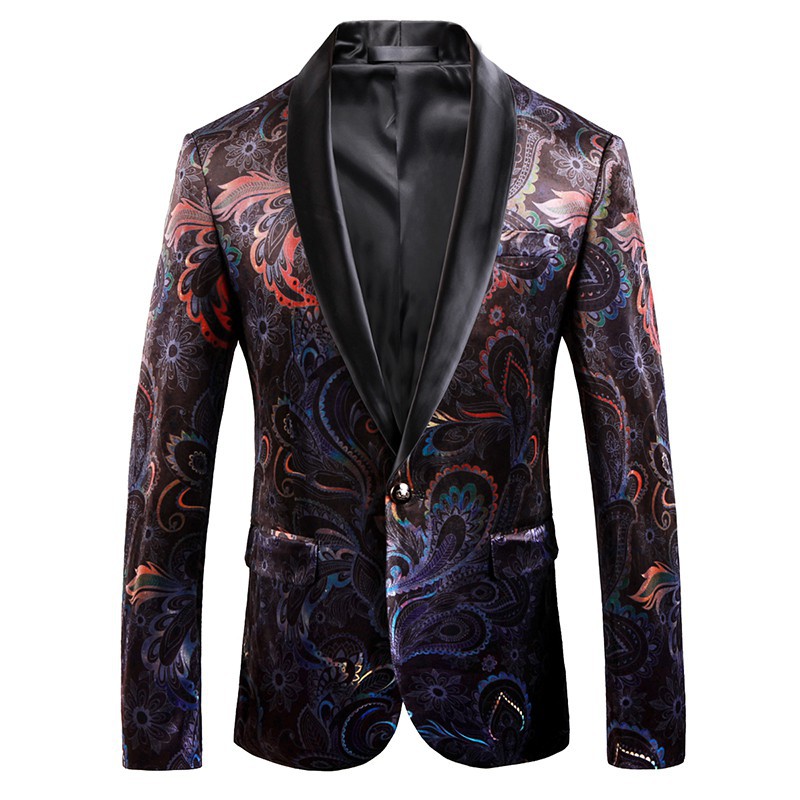 Autumn Velveteen Men Blazer Slim Printed Wedding Suit Jackets For Men