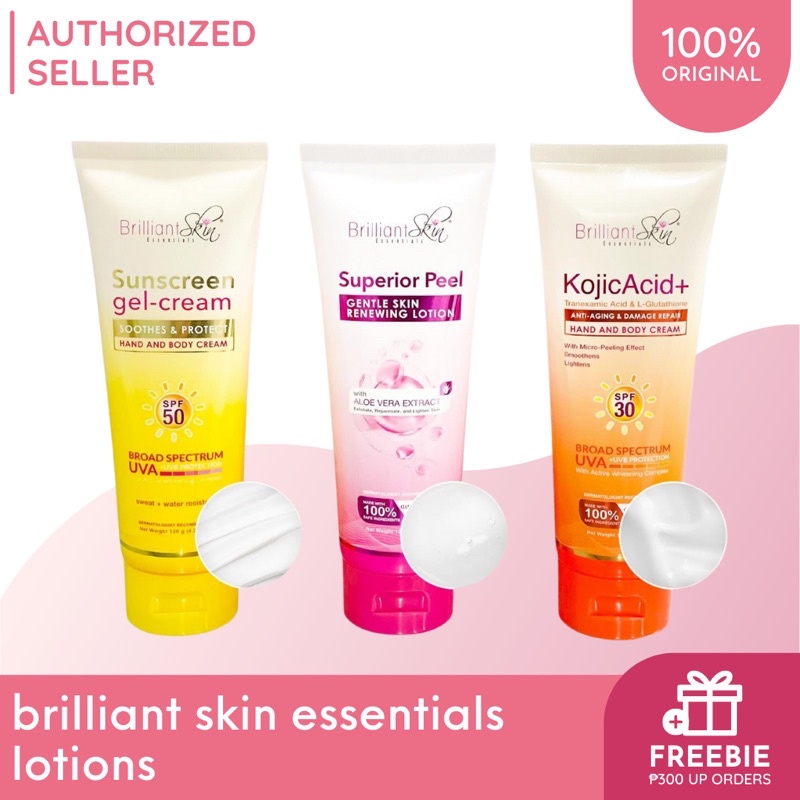 Brilliant Sunscreen Gel Cream, Superior Peel Lotion, Kojic Acid