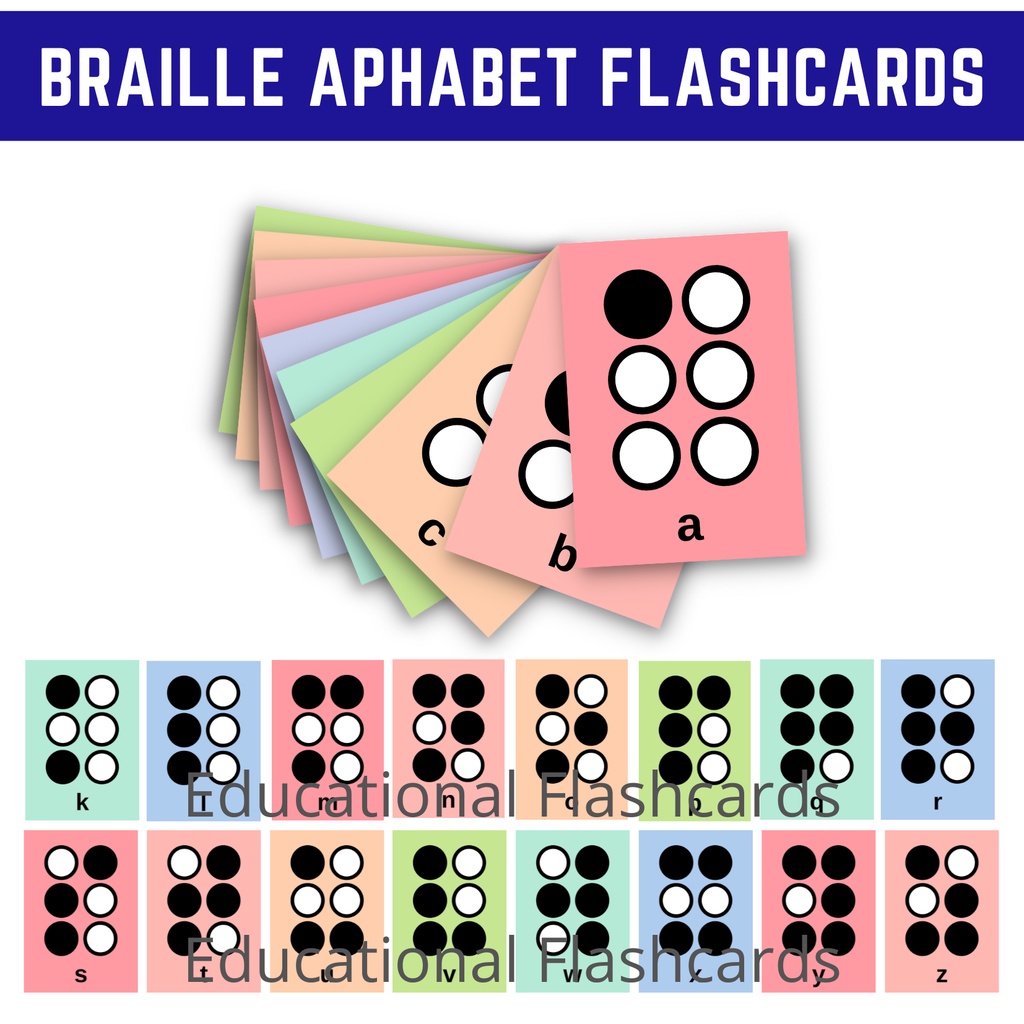 The Braille Alphabet Flashcards, Braille Numbers Flashcards, Laminated
