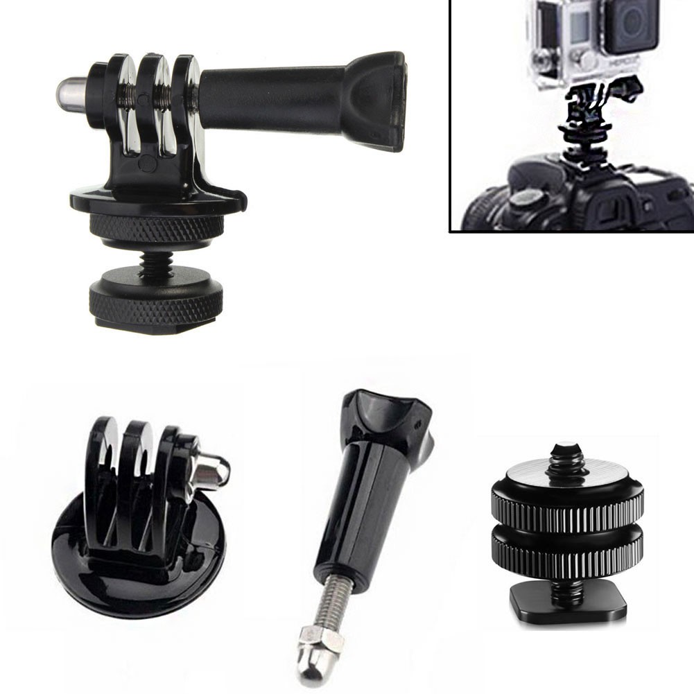 1/4 Hot Shoe Adaptor + Tripod Mount + Screw For GoPro