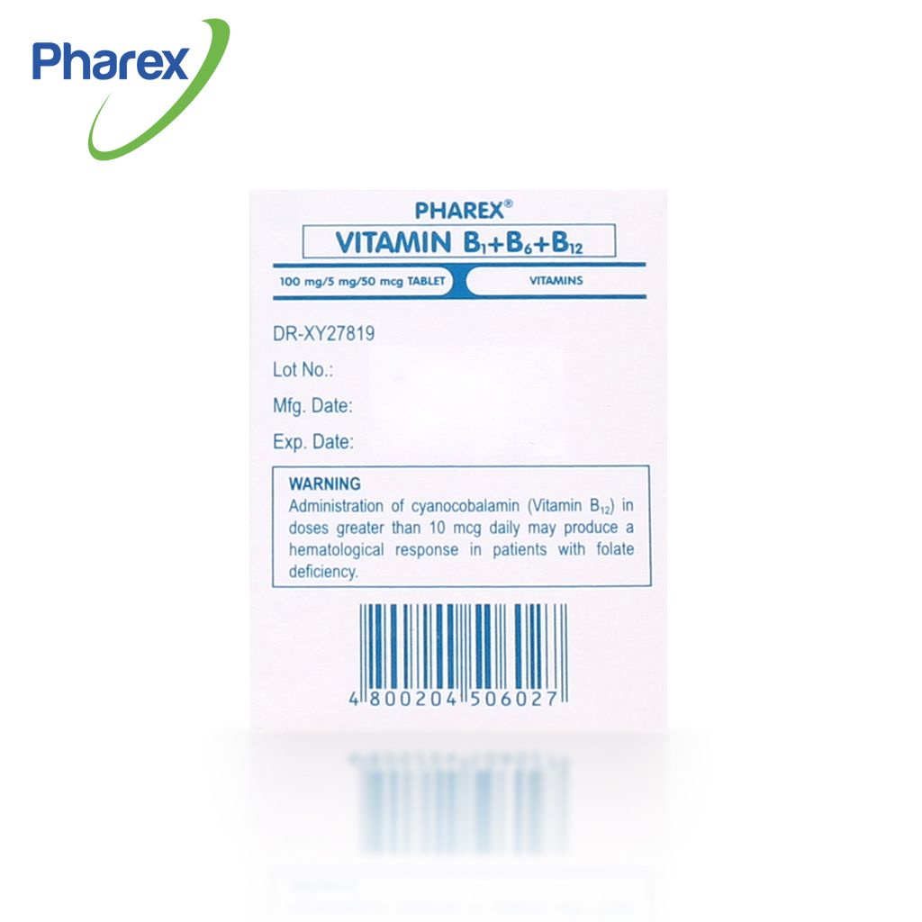 Pharex Vitamin B1+B6+B12 100mg/5mg/50mcg 100 Tablets (Nerve