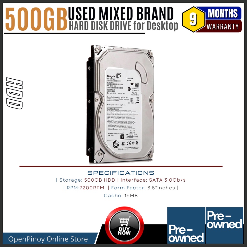 Used Mixed Brand 500GB SATA Hard Disk Drive for Desktop Shopee