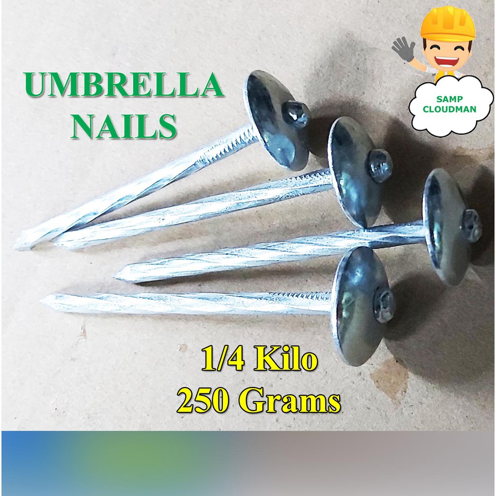 Umbrella Nails 21/2" Roofing Nail 1/4 Kilo Pako ng Yero Twisted Nails