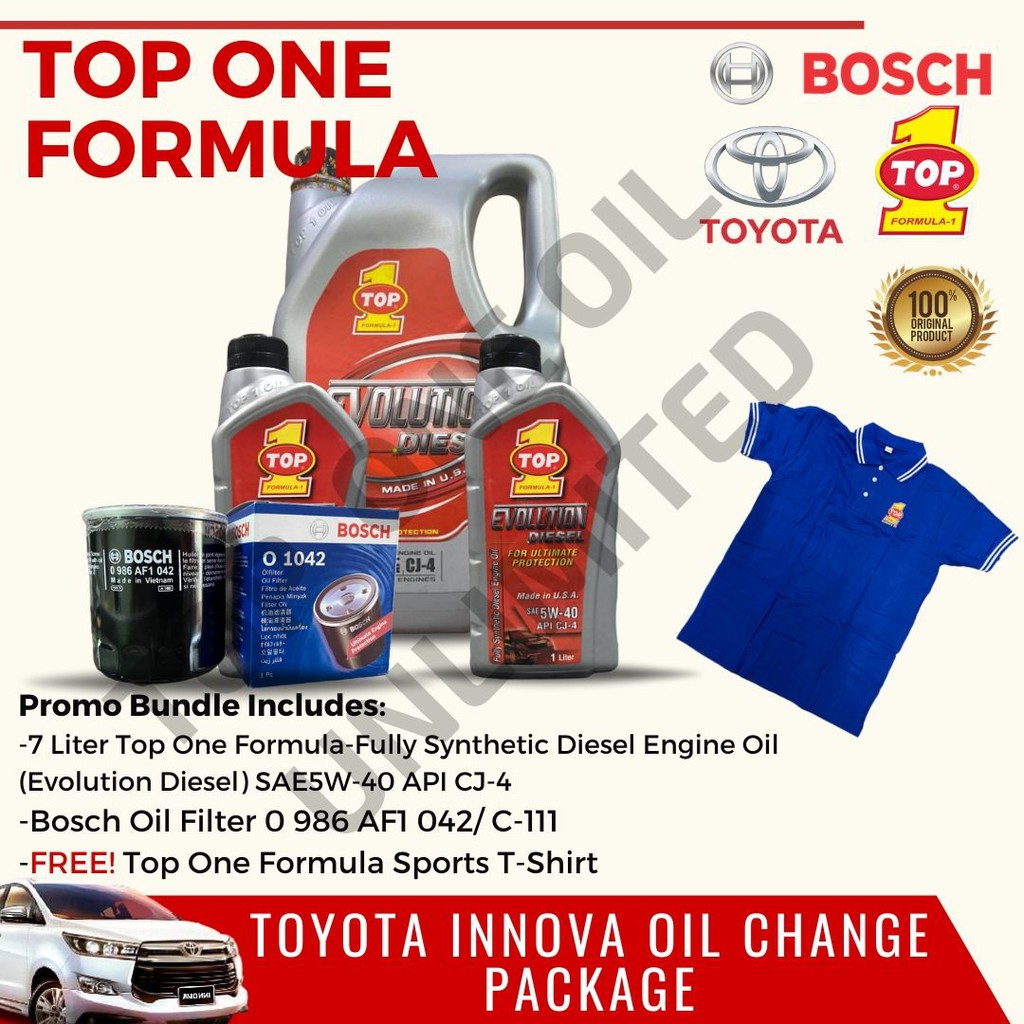 Toyota Innova Oil Change Package Top One Formula and Bosch BUNDLE with