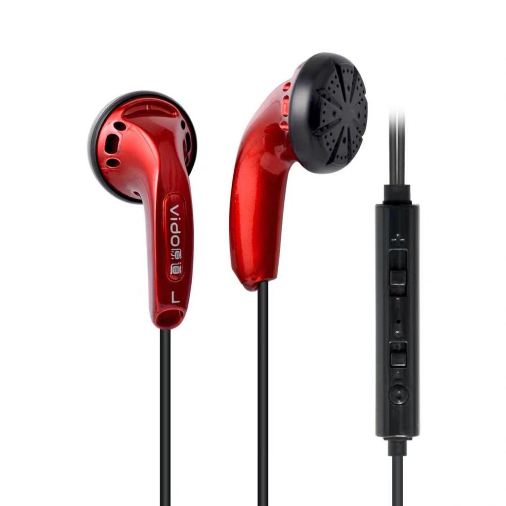 Vido In Ear Earphone Dynamic Flat Head Earbuds Bass HIFI Bass Headset With Mic Red Vido Earbuds