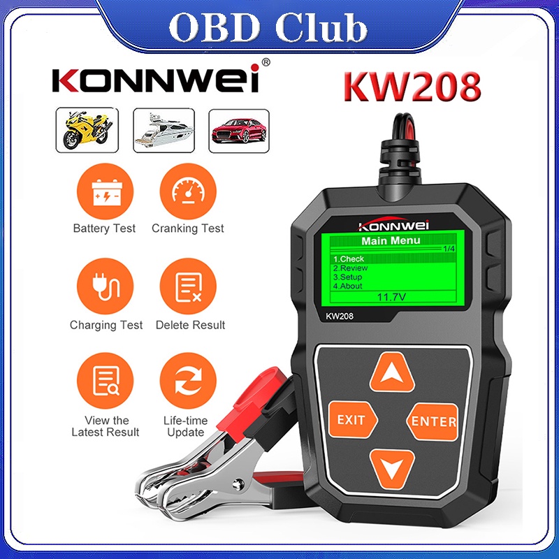 KONNWEI KW208 12V Car Battery Tester Charger Cranking Analyzer