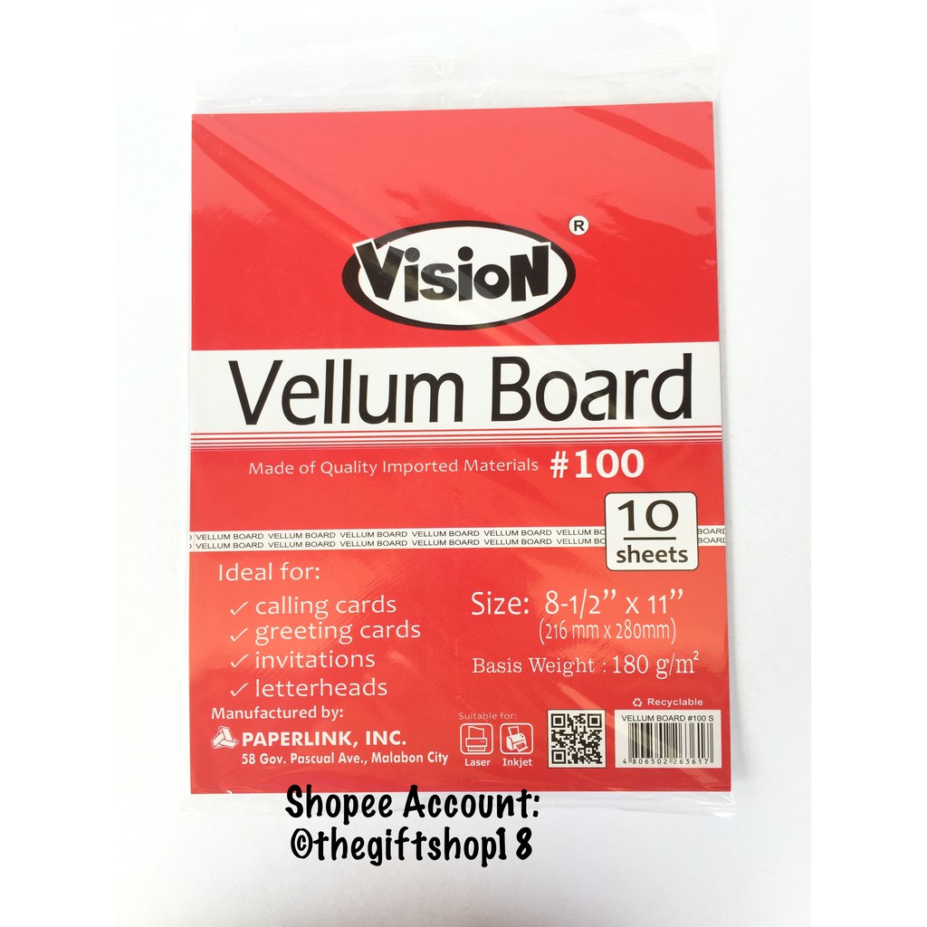 Vision Specialty Board Vellum Board 180/230 GSM 10's Shopee Philippines