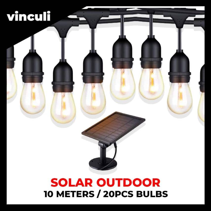 Vinculi Edison Solar Bulb Solar Powered 40ft / 12 Meters 20 Bulbs